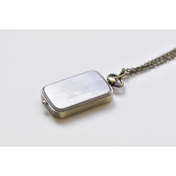 Dual Time Zone NEW Pocket Watch Pendant Vintage Bronze Rectangle Timepiece - Picture 2 of 5